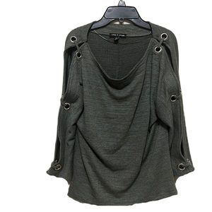 CABLE & GAUGE, Boat Neckline, Cold Shoulder, 3/4 Sleeve Top, Olive Green, M/M